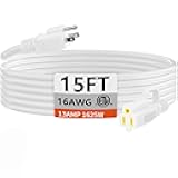 HUANCHAIN Indoor Outdoor White Extension Cord 15 ft Waterproof, 16/3 Gauge Flexible Cold-Resistant Appliance Extension Cord Outside, 13A 1625W 16AWG SJTW, 3 Prong Electric Cable, ETL
