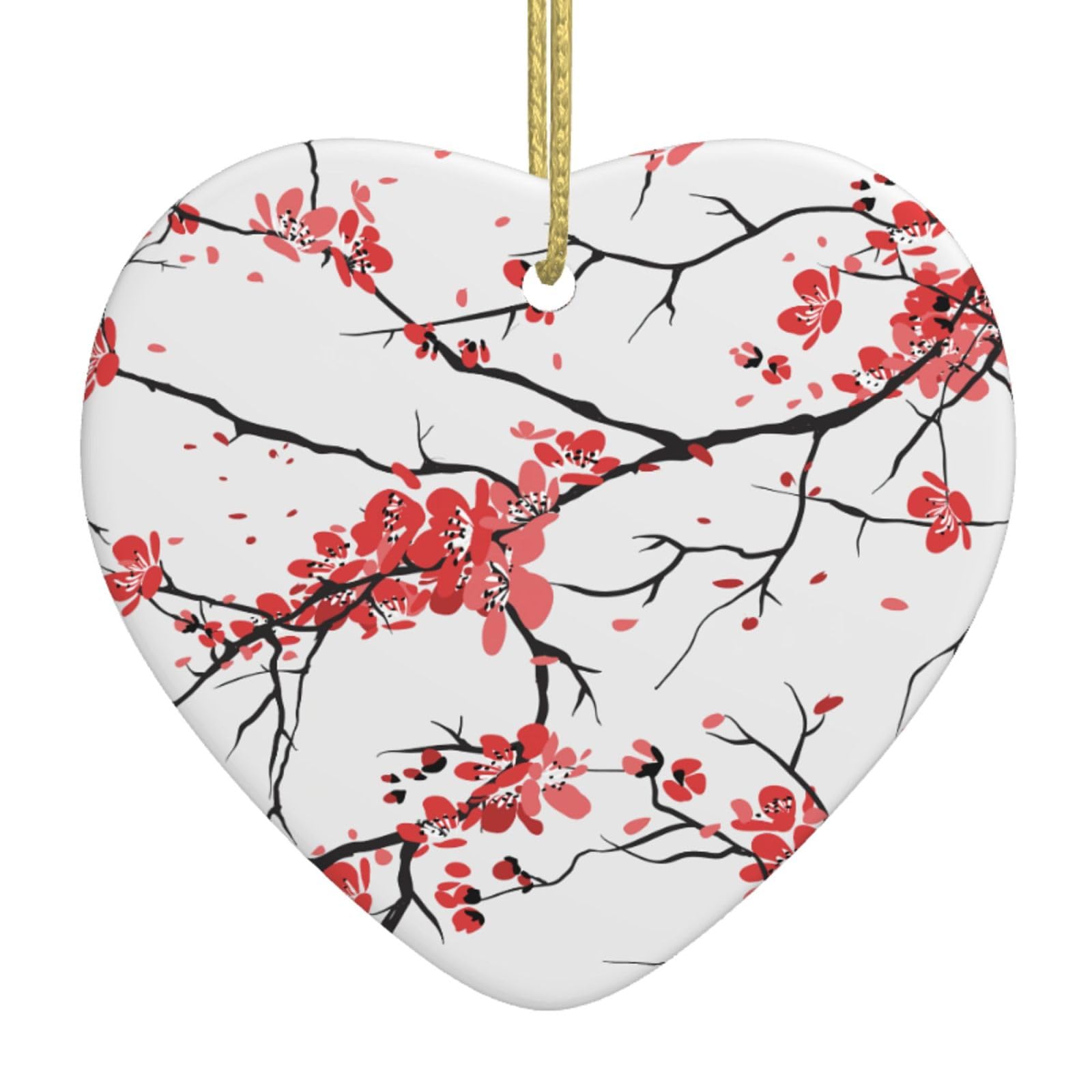 Nbtghga White Delicate Cherry Blossoms Print Christmas Ornaments, Ceramic Hanging Ornament, Xmas Tree Decoration, Holiday Home Decor