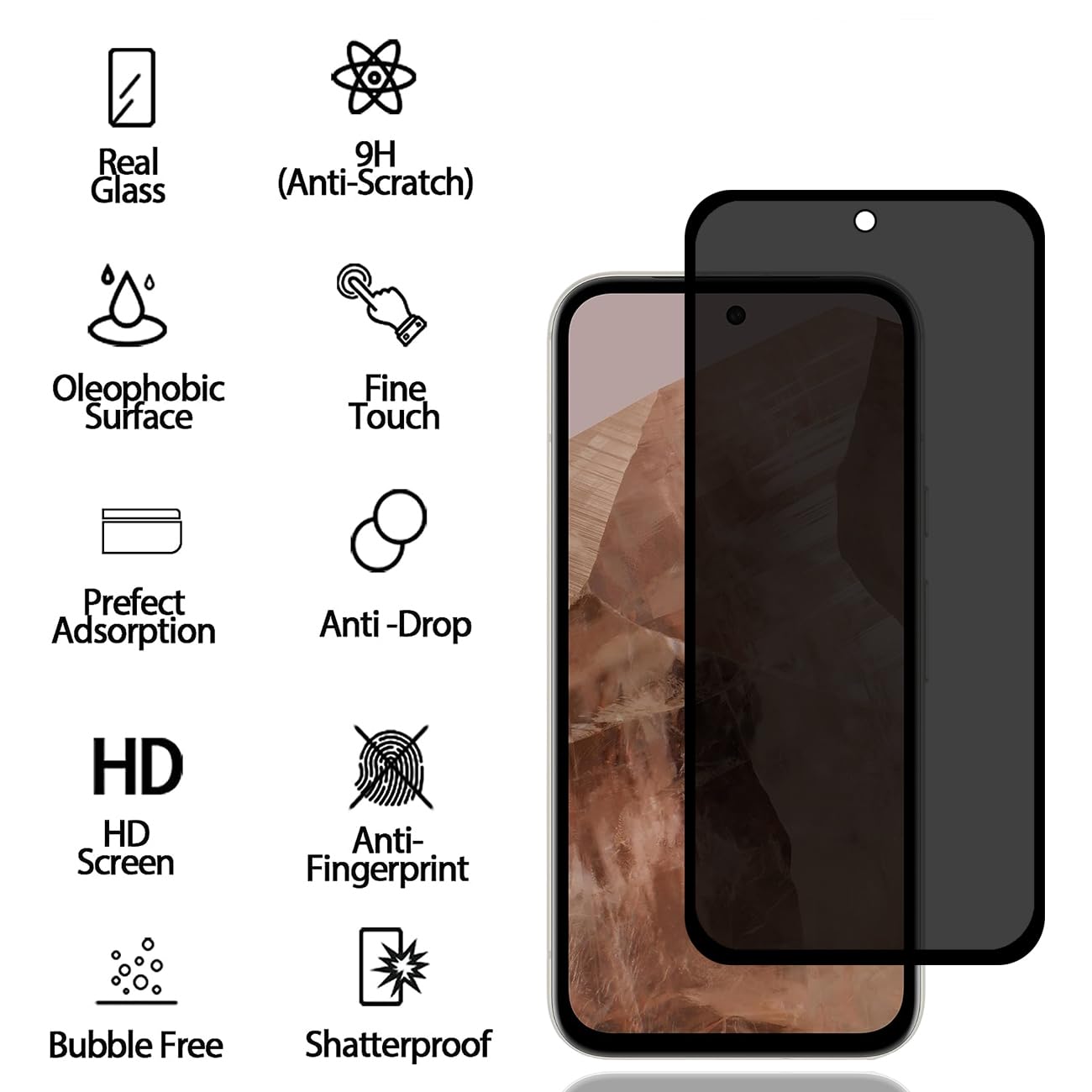 Vetro Temperato Per Google Pixel 8a (2 Pezzi) - Privacy, Durezza 9H, Antigraffio E Anti-impronte - 4