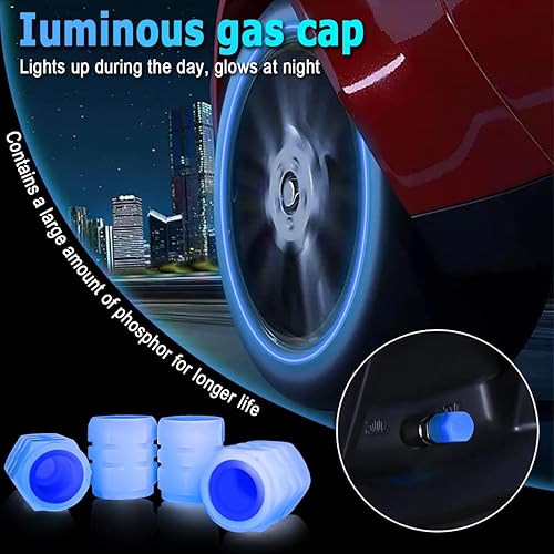 Miniatura 3 de Tapones fluorescentes para válvulas de neumáticos de automóvil, 12 unidades, cubierta de válvula de rueda iluminada con luz automática, resistente a