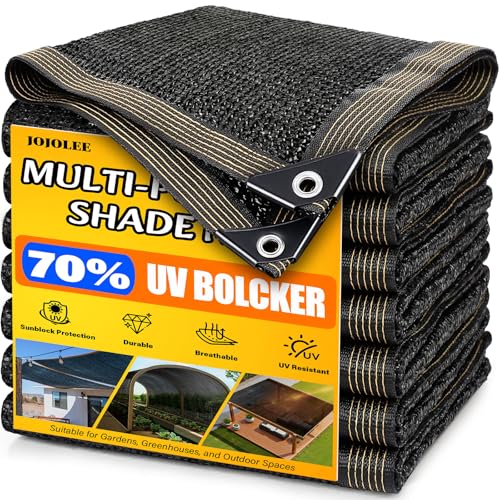 JOJOLEE 70% Sun Shade Cloth, 10x20FT Shade Net Mesh Tarp with Grommets, Black Sunblock Cover for Outdoor Patio Plants, Pergola, Greenhouse, Chicken Coop, Backyard, Balcony
