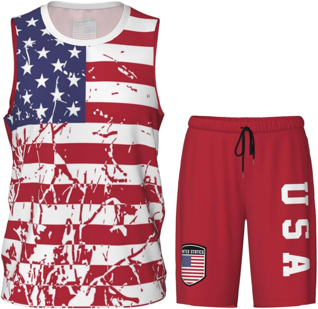 United States Flag Grain (2) Basketball Jersey Uniform Suit for Men Adults Training Athletic Set