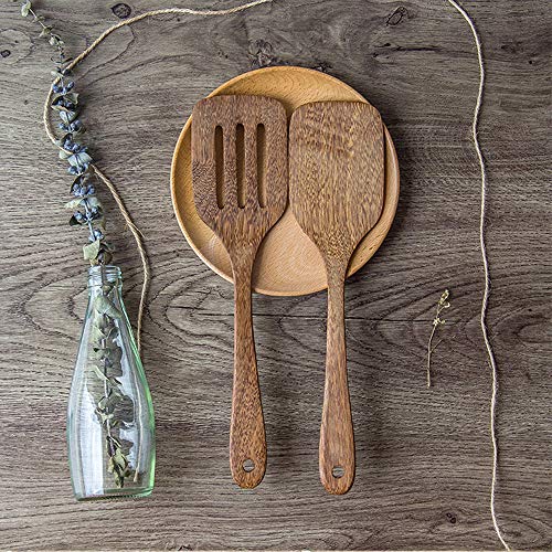6 Pcs Best Wooden Kitchen Utensils Set-Wooden Spatula, Cooking Ladle, Turner Paddle, Slotted Spoon, Angled Spatula Paddle, Cooking Stuff -Wood Nonstick Pan Cookware Tools