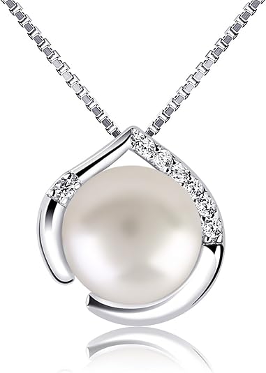 Collana Con Ciondolo A Cuore In Argento 925 | B. Catcher Con Perla D'Acqua Dolce E Zirconi Cubici, Catena Italiana