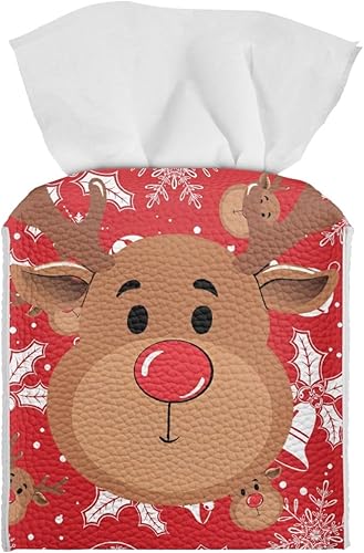 Miniatura 2 de Funda para caja de pañuelos de Navidad, color rojo cuadrado para cocina, caja de pañuelos de alce de Navidad, cubierta para escritorio de oficina de