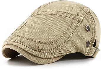 Mens Washed Cotton Flat Cap Casual Duckbill Cap Adjustable Newsboy Hats Driving Cap
