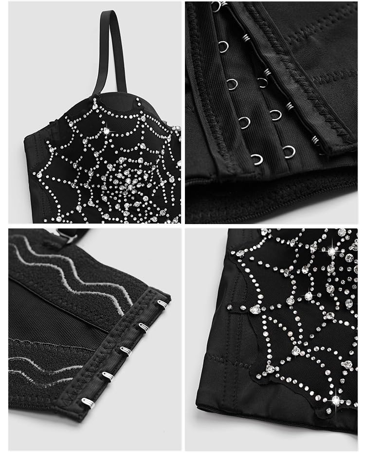 Women's Spiderweb Rhinestone Bustier Top - Halloween Cami Top2