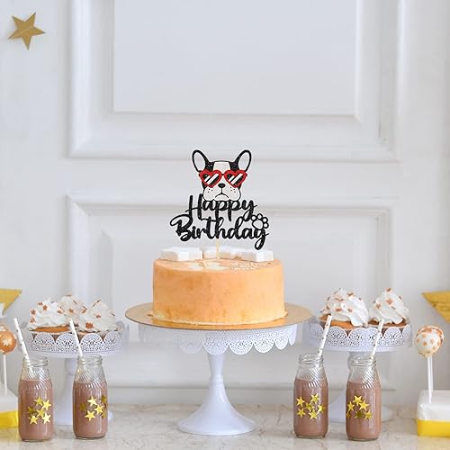 Miniatura 5 de Gafas de feliz cumpleaños, decoración de pastel de bulldog francés, suministros para tartas de fiesta de cumpleaños para cachorros, suministros de