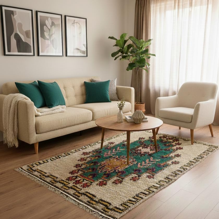 Générique Tifinagh Shop - Tapis Berbère Boujaad Authentique - Fait Main en Laine – 224 x 145 cm – Tapis Marocain Artisanal du Maroc
