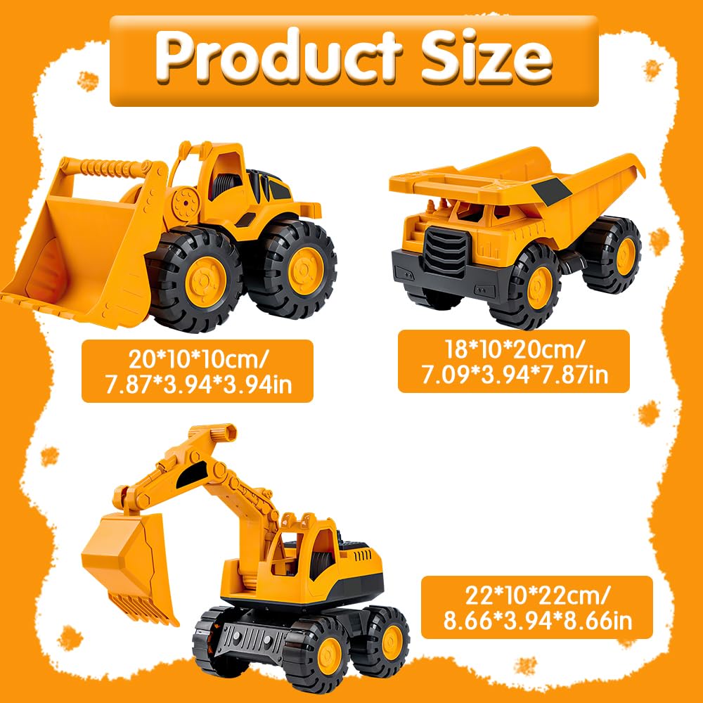 Lotvic Pelle Jouet, Lot de 3 Jouets de Pelleteuse, Véhicule de Chantier, Jouet de Voiture Pelle pour Enfants, Pelleteuse, Tracteur, Bulldozer, Véhicules de Construction pour Enfants 3 4 5 6 7 Ans