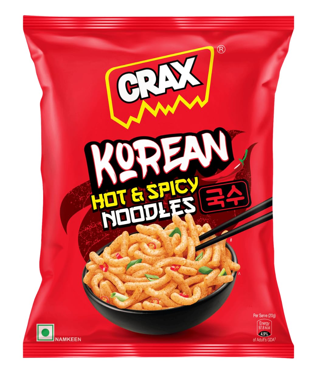 Crax Korean Ramen Noodle Puff Chips 70g/75g | Ultimate Korean Spices | Spicy Tadka |Crunchy Chips & Snacks | Social Gatherings, Fun Snack | Crunchy Gourmet Snacks for Parties, Drinks, Tea & Coffee | 100% Vegetarian (Weight may vary)