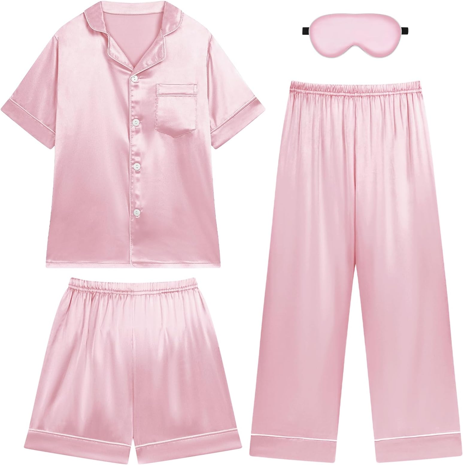 WeixinbuyGirls Pajama Set Silk Satin Pajamas for Kids Girls Boys Button Down Pjs Set Casual Sleepwear Loungewear Gifts
