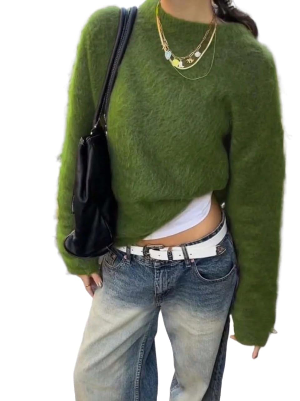 METOES Womens 2025 Fall Crewneck Sweaters Crew Neck Pullover Loose Wool Sweater
