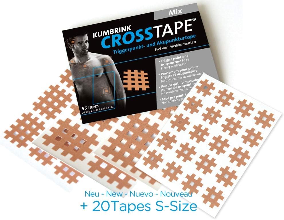 K-Tape Cross-Tape Mixed Sizes, Tapes for Crosspuncture Therapy Trigger Points, Acupuncture Points, Tense Muscles, Sore Joints - 5 Sheets, 35 Cross-Tapes