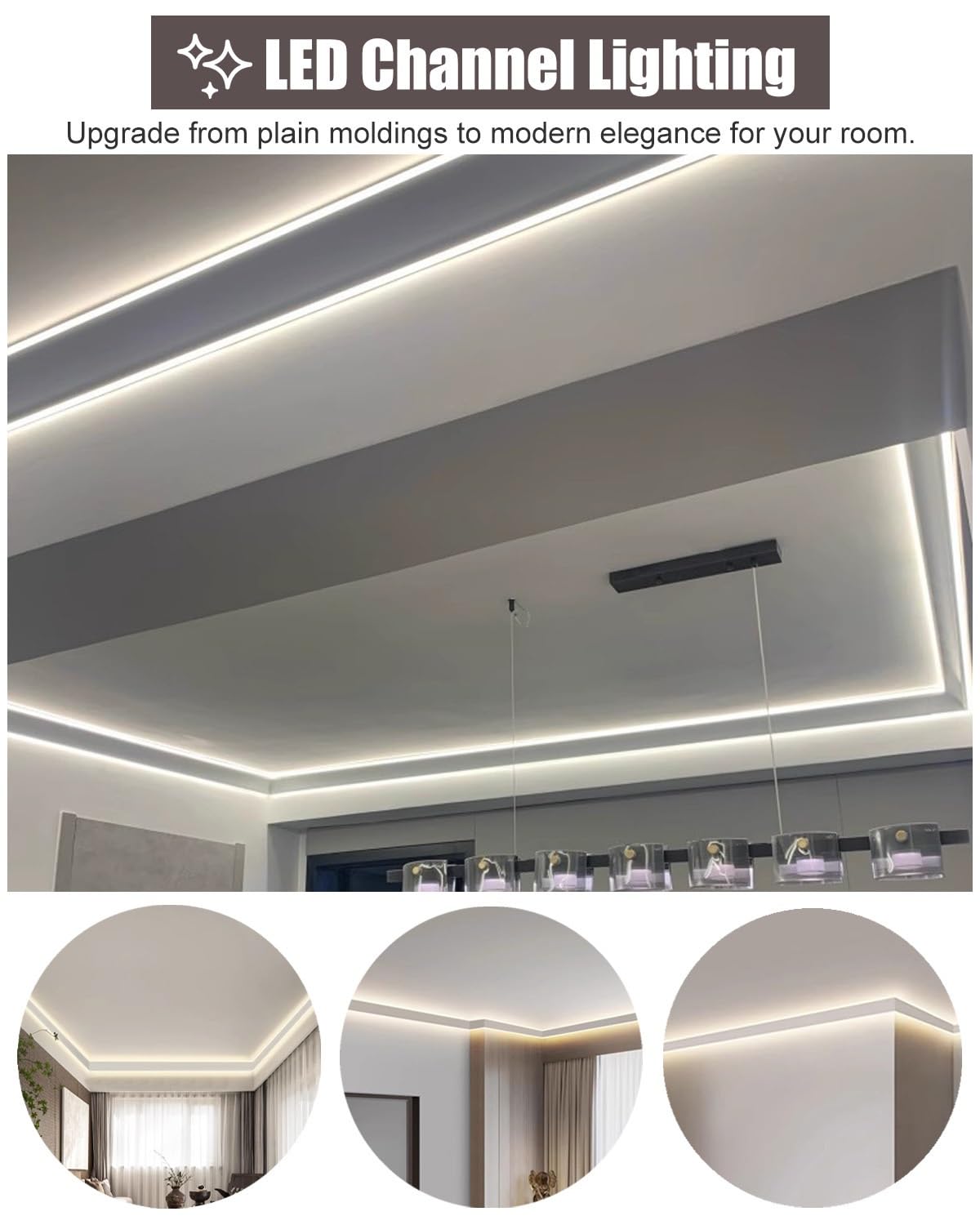 Listwa wykończeniowa LED z kanałem dyfuzora, aluminiowa listwa sufitowa do oświetlenia pośredniego, listwa sufitowa LED, 4,3 m, do dekoracji sypialni