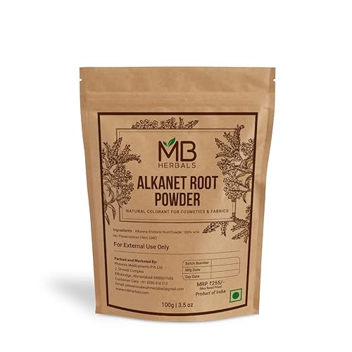 MB Herbals Alkanet Root Powder 100 Gram (3.5 oz) | Ratanjot/Alkanna tinctoria | Agente colorante natural para cosméticos a base de hierbas, telas