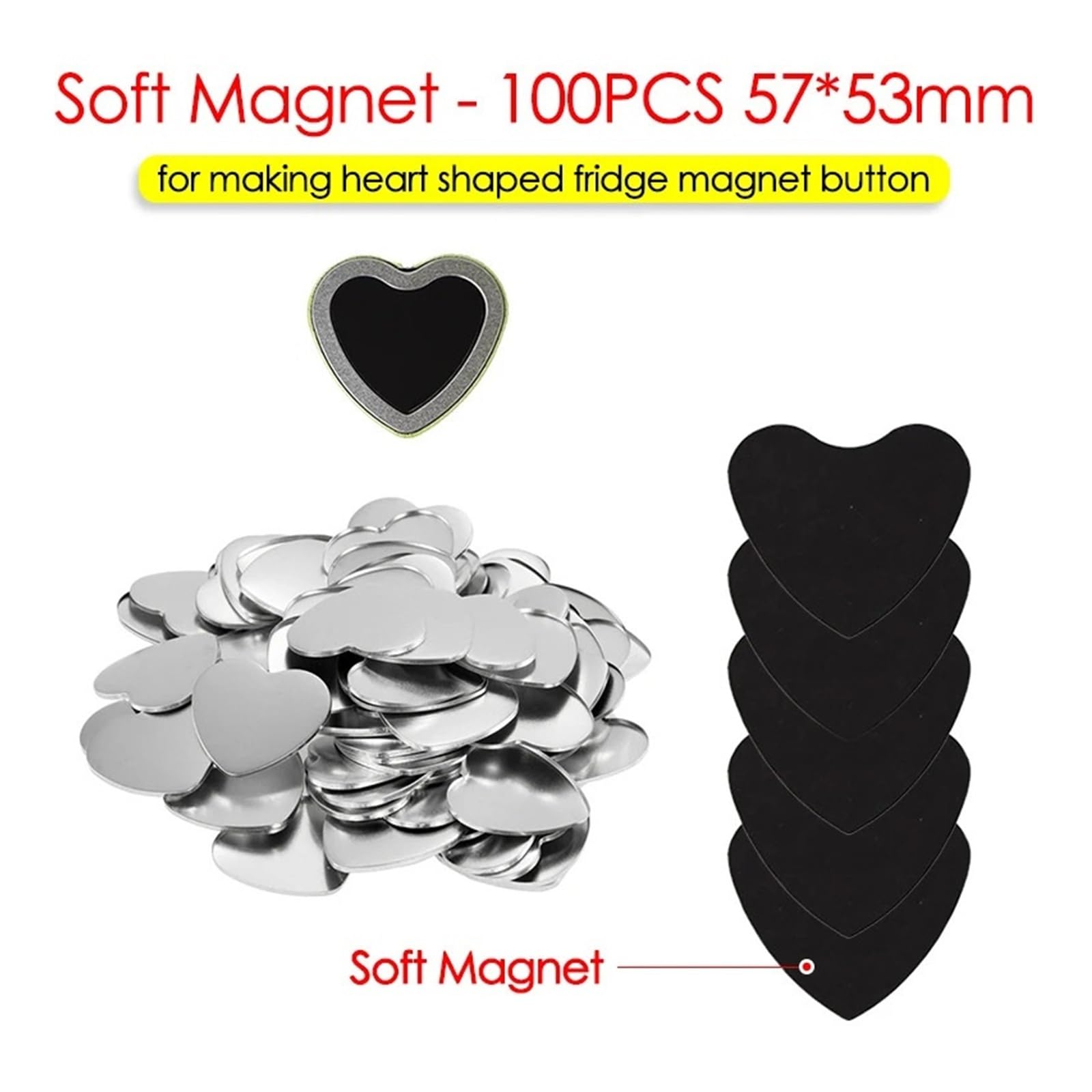 Machine à fabriquer des badges en forme de cœur, 100 pièces, accessoires for fabriquer des badges vierges en métal Compatible(100PCS Magnet Heart)