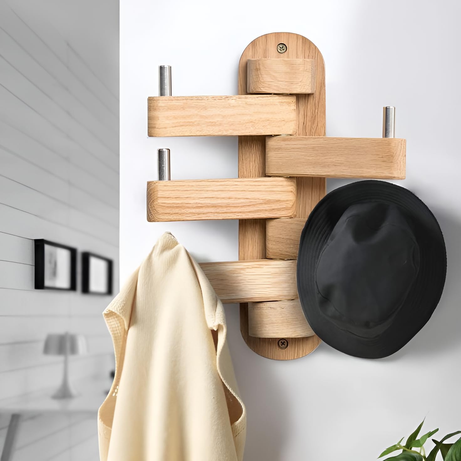 Keebori Modern Scandinavian Entryway Wall Organizer, Hat and Coat Hanger Rack, Multi-Hook Wooden Wall Hooks for Jackets, Bags, Hats, Scarves, Bedroom, Hallway, Mudroom Home Storage Décor 1