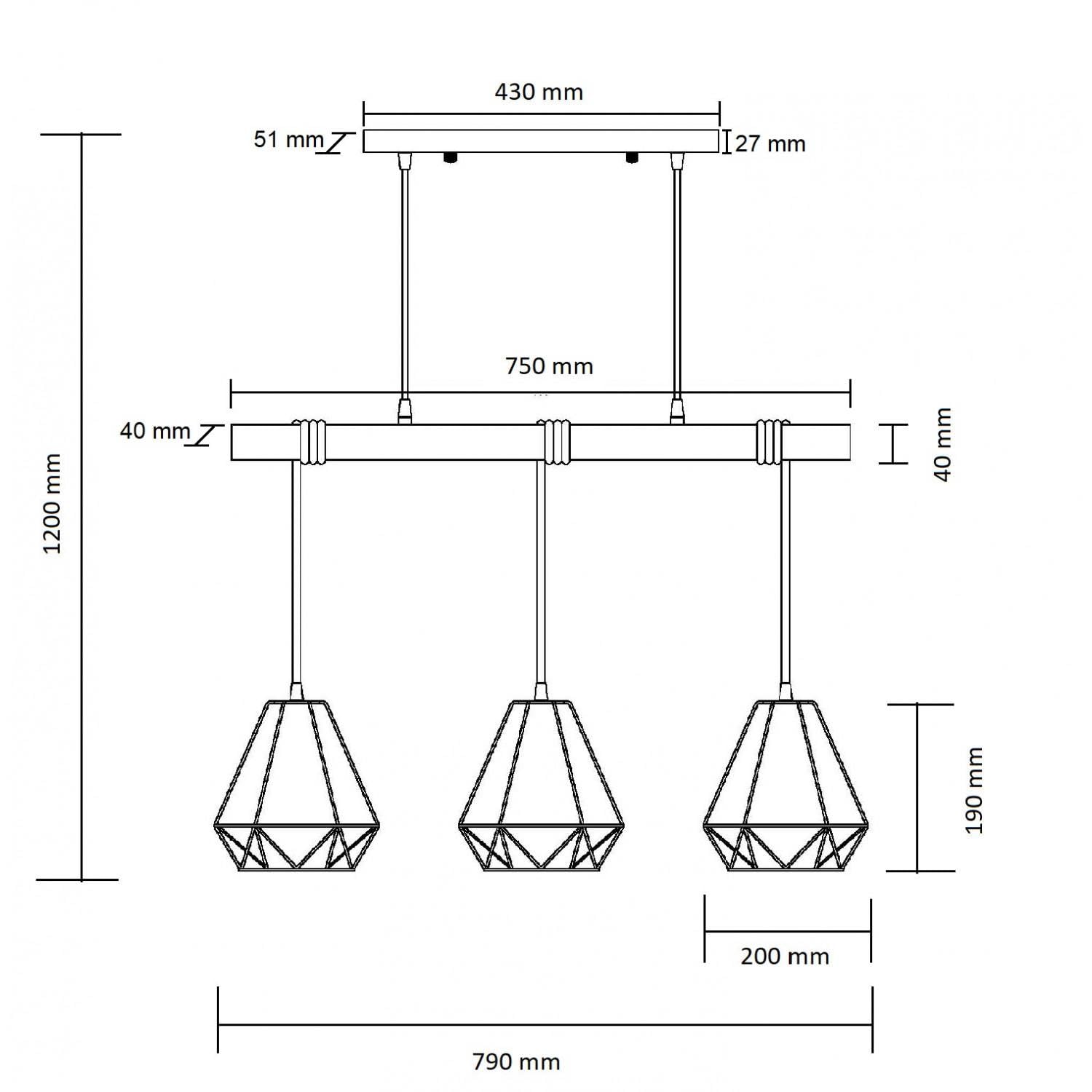 LEDKIA Lámpara Colgante Metal Sardo 3 Focos Negro | Estilo Industrial Retro | Compatible con Bombillas E27 | Altura Regulable | IP20 para Interiores; Negro; Metal