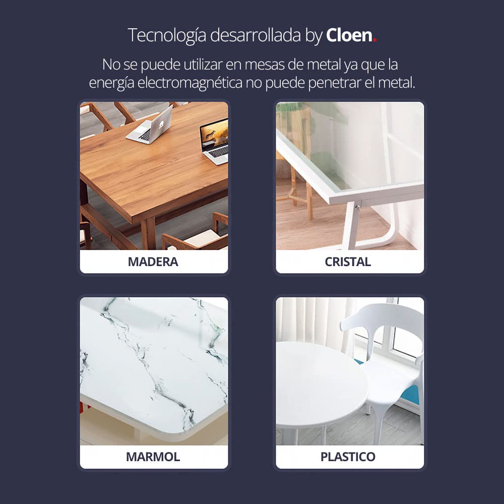 Cargador inalámbrico Rápido Invisible, tecnología Qi, Compatible con iPhone, Samsung Galaxy, Pixel, Xiaomi, Huawei, OPPO, Sony, LG, Nokia, TCL, Integrado bajo Mesa, hasta 33 mm de Distancia, Cloen