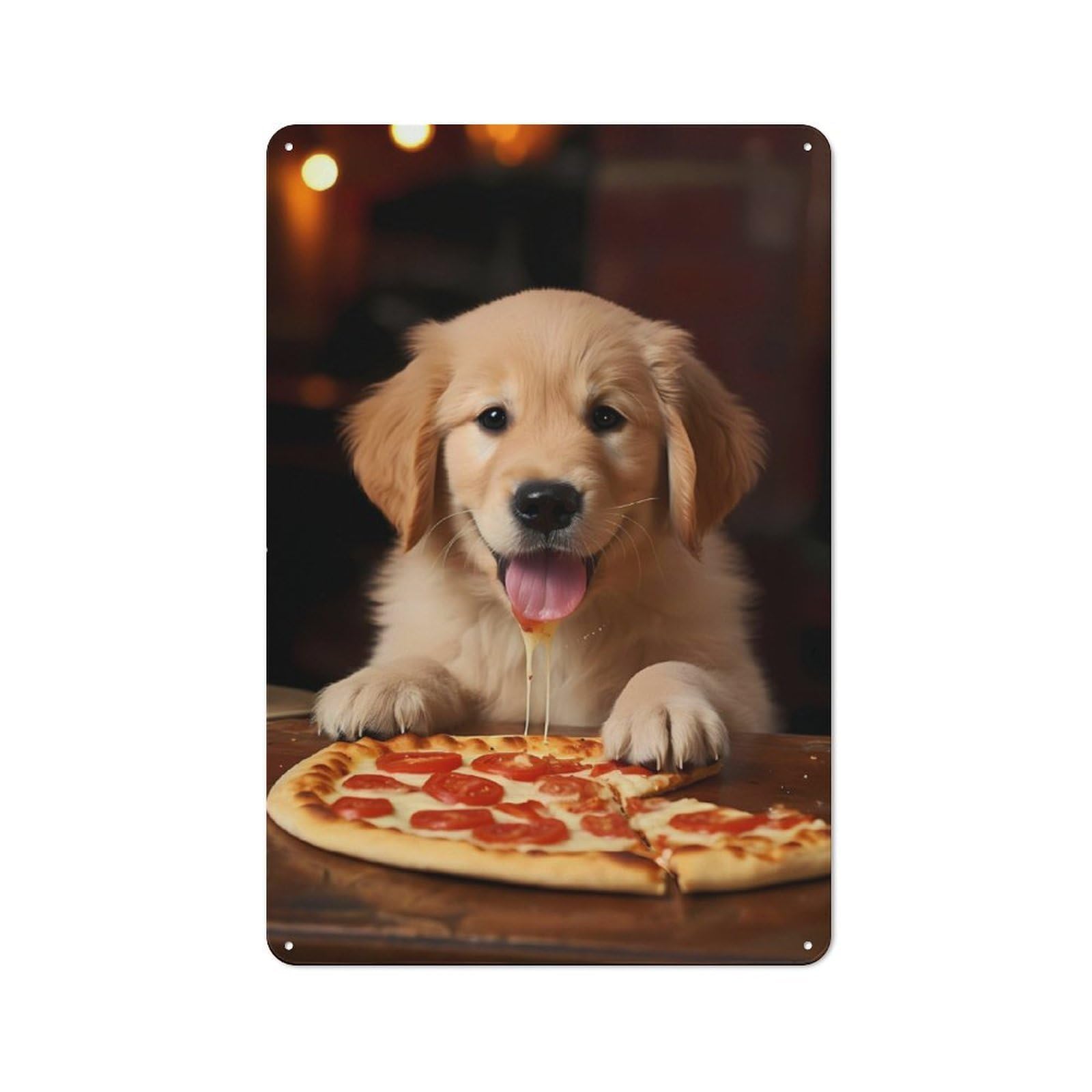 Junmoney Golden Retriever Pizza Pup Vintage Metal Sign 30X20cm For Guest Room Or Hallway, Suited To Guest Room Decorators