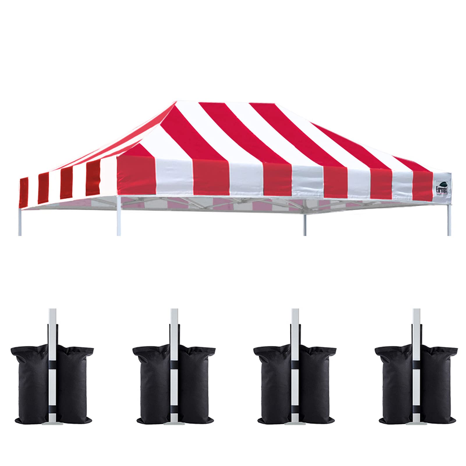 Eurmax USA 10x15 Pop Up Canopy Replacement Top,Universal Instant Canopy Cover ONLY,Heavy Duty UPF 50+ UV Protection,Water &amp; Wind Resistant Tarp,30+ Colors Available,Bonus 4 Sand Bags(Stripe Red)