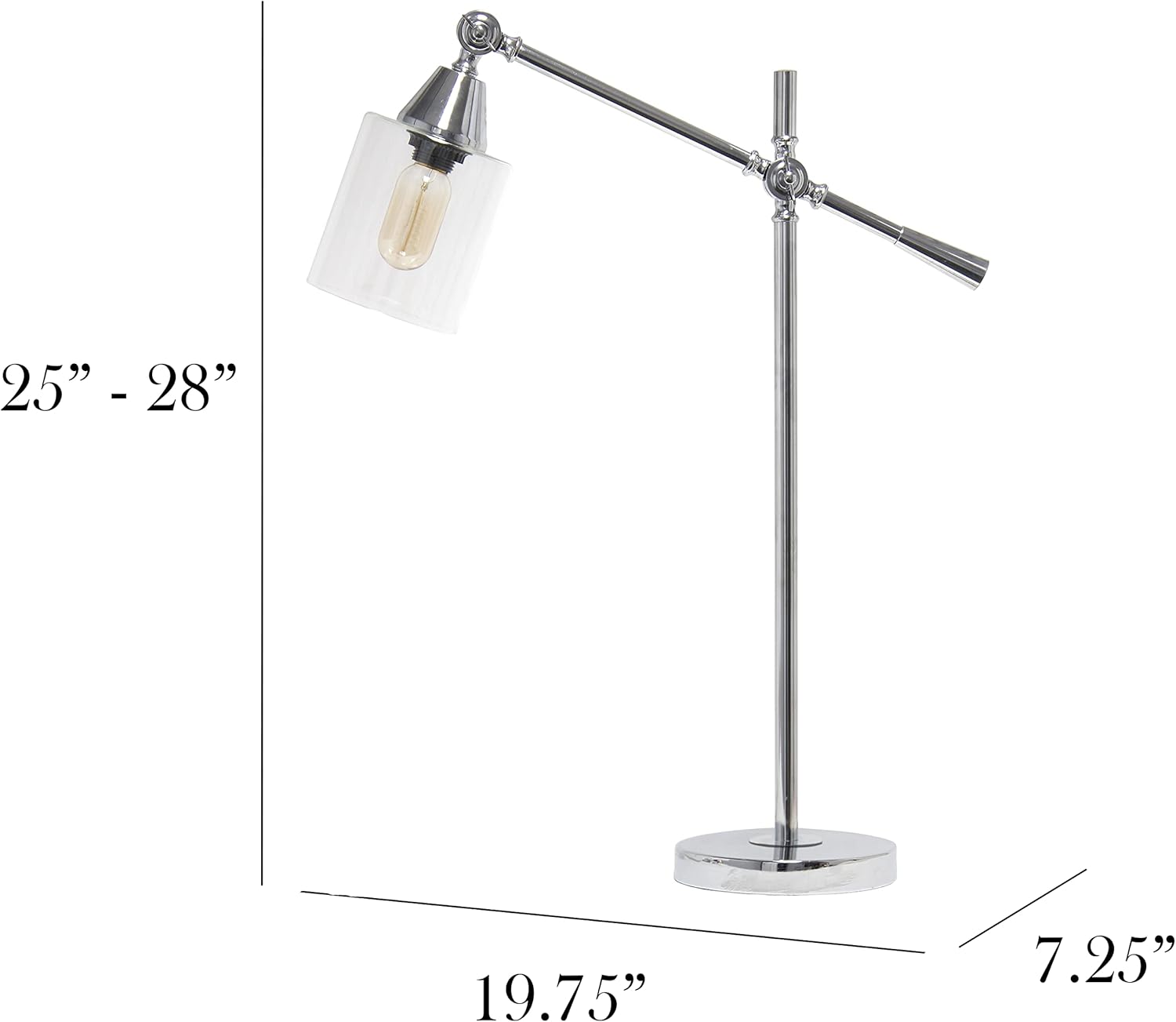 Elegant Designs LD1030-CHR 28" Industrial Tilting Arm Modern Table Desk Lamp, Chrome