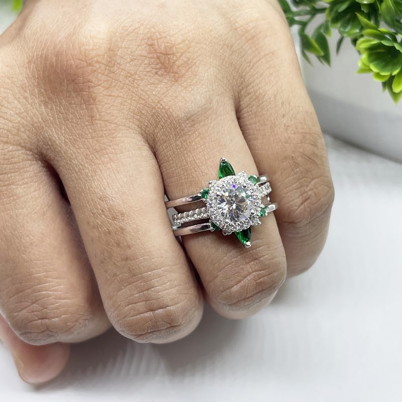 Green Emerald & White Diamond Crown Shaped Enhancer Guard For Women, 14k Gold Finish Green Emerald Wrap Ring, Engagement Ring