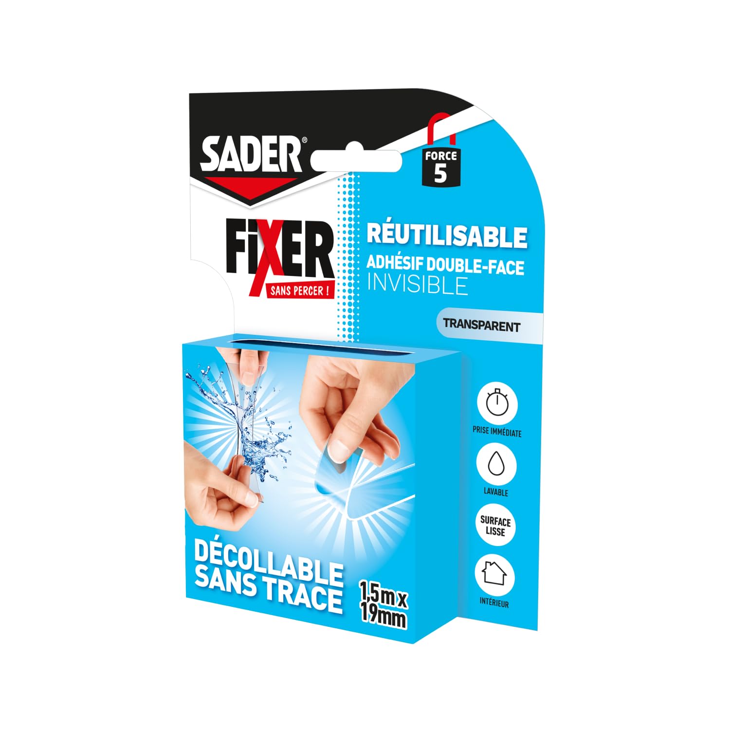 Sader Fixer Sans Percer Invisible – Adhésif Double Face Extra Invisible
