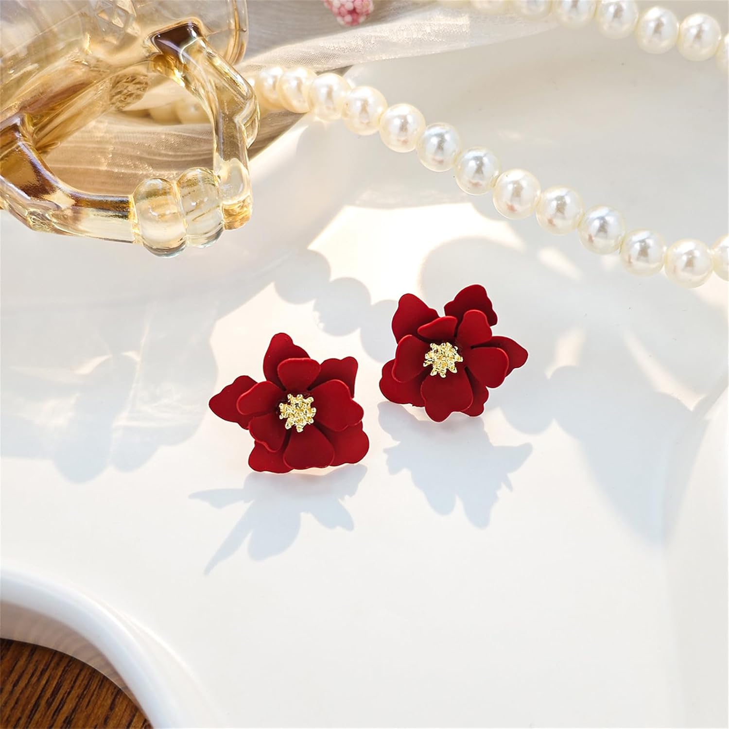 coadipress Bohemian Flower Stud Earrings for Women Fashion Elegant Handmade Colorful Flower Shaped Daisy Earrings Layered Floral Petal Stud Earring Personalized Statement Ladies Jewelry - Image 5