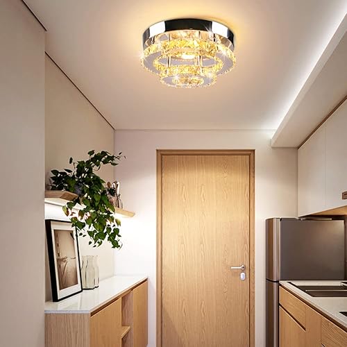 Miniatura 4 de Mini candelabro LED de cristal para techo, 2 capas, lámpara de techo empotrada, moderna iluminación para pasillo, escalera, cocina, baño (blanco