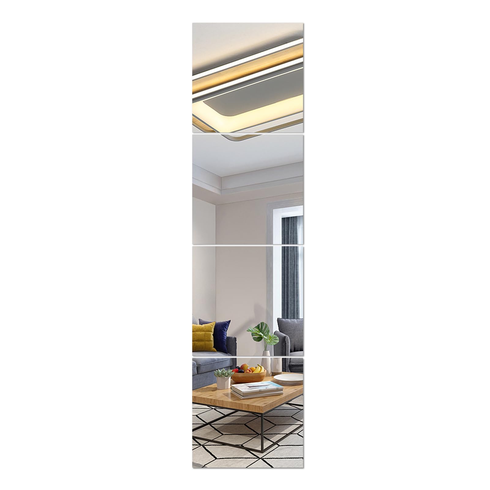 JEOYOO HD Glass Full Length Mirror Tiles - Set of 4, 8'' x 8'' - Frameless Wall Decor for Bedroom, Home Gym Mirrors for Wall, Full Body Mirror Stickers,Large Wall Mounted Mirrors, Long Mirrors,Gift-image-15