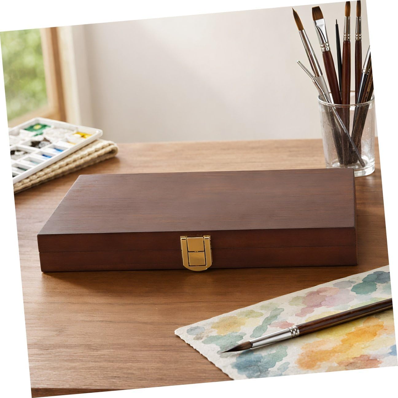 Portable Wooden Watercolor Palette Box 60 Grids with Lid