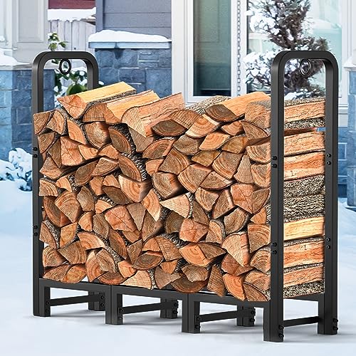 Amagabeli Garden & Home LOGRACK01 4Ft Firewood Log Rack Outdoor Indoor Log Holder Heavy Duty Wrought Iron Fire Wood Holder Stand Tubular Wood Pile Lumber Storage Stacking Log Bin Black thumb #6