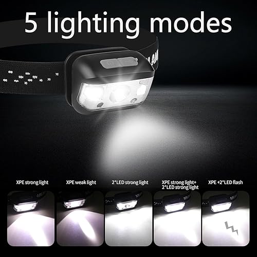 Miniatura 2 de Linterna frontal recargable, lámpara LED súper brillante con 5 modos, linterna impermeable para faros exteriores, faros delanteros ajustables para