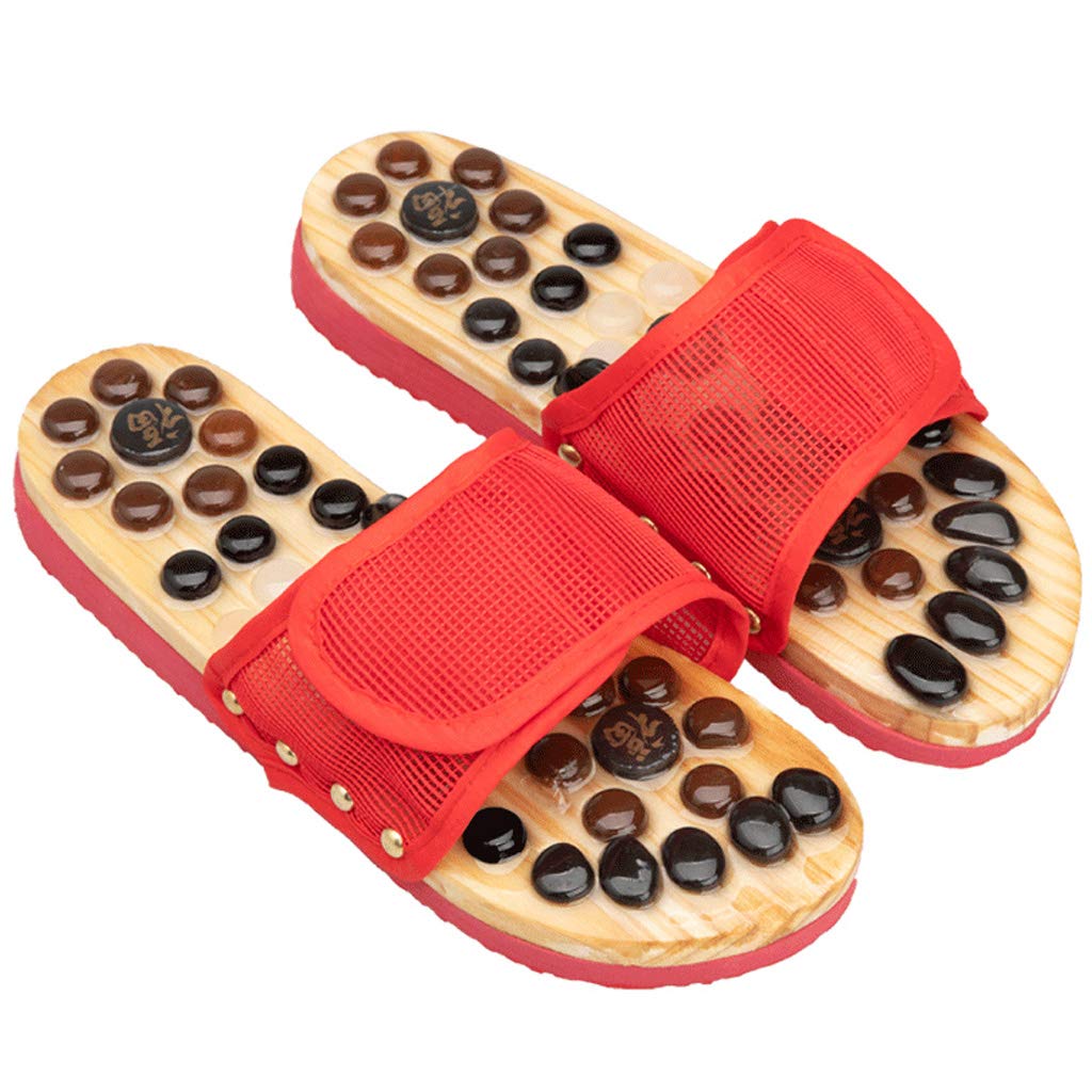 Akupressur Massage Slipper rutschfeste Fußpflegeschuhe Open Toe Flip Flops Sandale Schmerzlinderungstherapie fördert Gesundheit und Wohlbefinden, rot