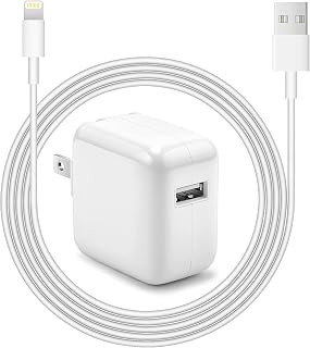 iPad Charger iPhone Charger【Apple MFi Certified】 2.4A 12W USB Wall Charger Foldable Portable Travel Plug with USB to Lightning Cable Compatible with iPhone, iPad, Airpod