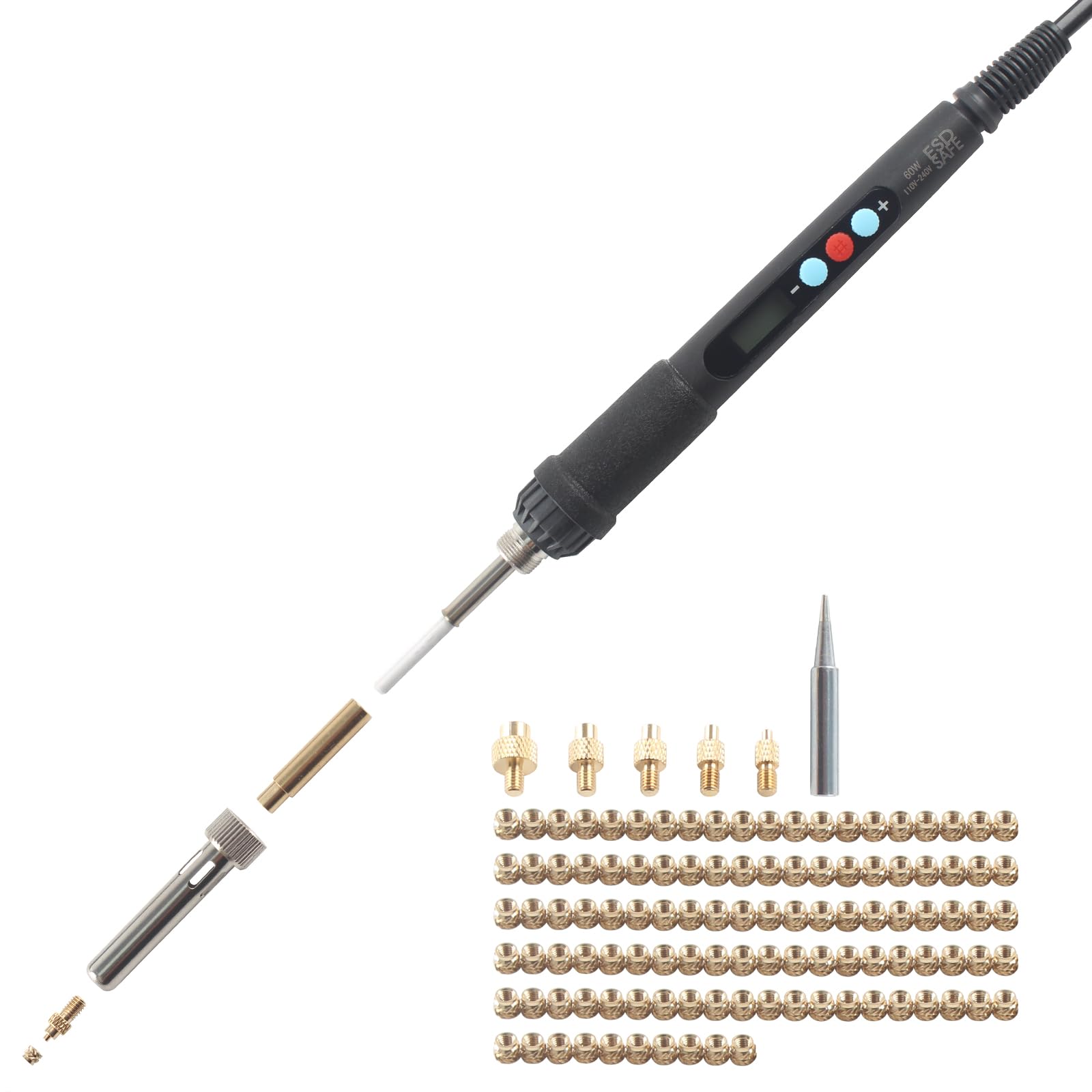 3D Printer Accessories Soldering Iron Kits: 1Pcs High Temp Soldering Iron - 1Pcs Connector - 6Pcs Brass Soldering Iron Tip M2 M3 M4 M5 M6 M8-120Pcs M3 Hot Melt Insert Nut Bczamd