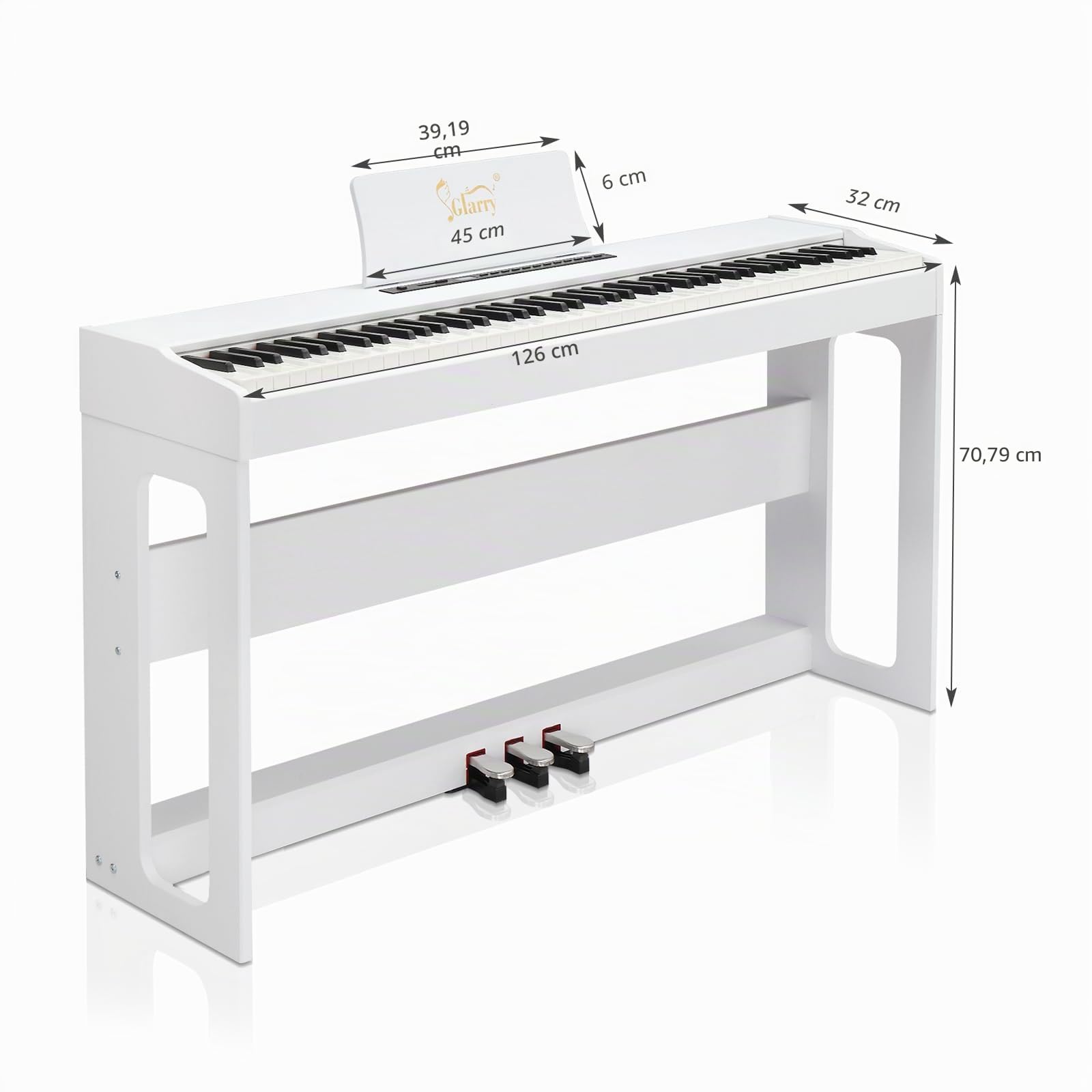 Glarry Piano numérique 88 touches lestées avec casque, marteau complet lesté, clavier électrique lourd, clavier piano avec unité à 3 pédales, double Bluetooth (blanc)