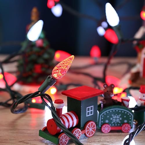 Miniatura 7 de Brizled Luces LED de Navidad, paquete de 2 luces LED de 33 pies, 100 luces LED rojas y blancas C5, conectables de 120 V con certificación UL, luz de