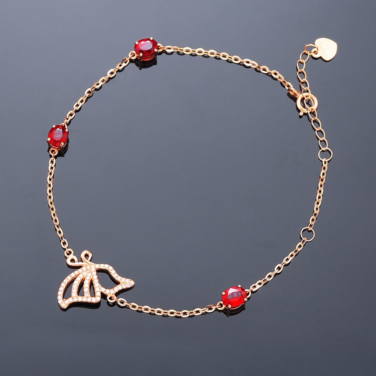 Bransoletki różowe złoto 750/585/375, bransoletka damska rubinowa 1,3 ct, 16-18 cm, 4 cm przedłużenie z diamentem, bransoletka ślubna dla chłopaków