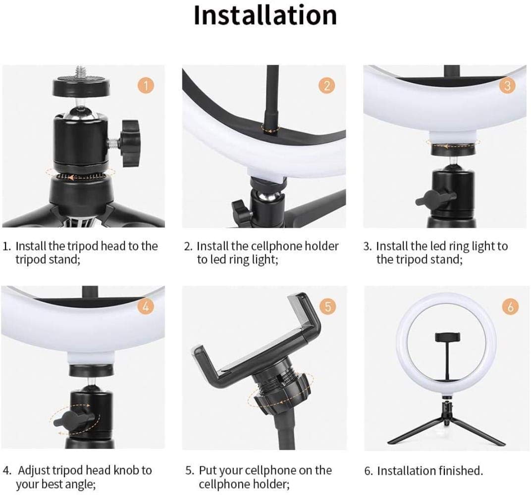 HMTE Luce di riempimento per Selfie con Luce ad Anello con Luce ad Anello a LED dimmerabile da 10 Pollici con treppiede