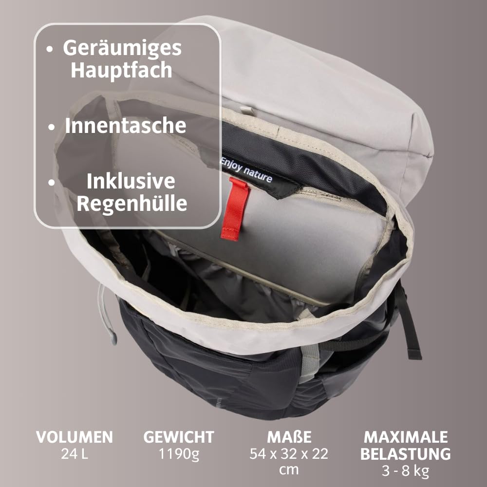 VAUDE Plecak turystyczny dla kobiet i mężczyzn, 24 litry, wentylacja Aeroflex 3D, z paskiem na ramię ErgoShape, pokrowcem przeciwdeszczowym i wykończeniem Eco Finish – na jednodniowe wycieczki