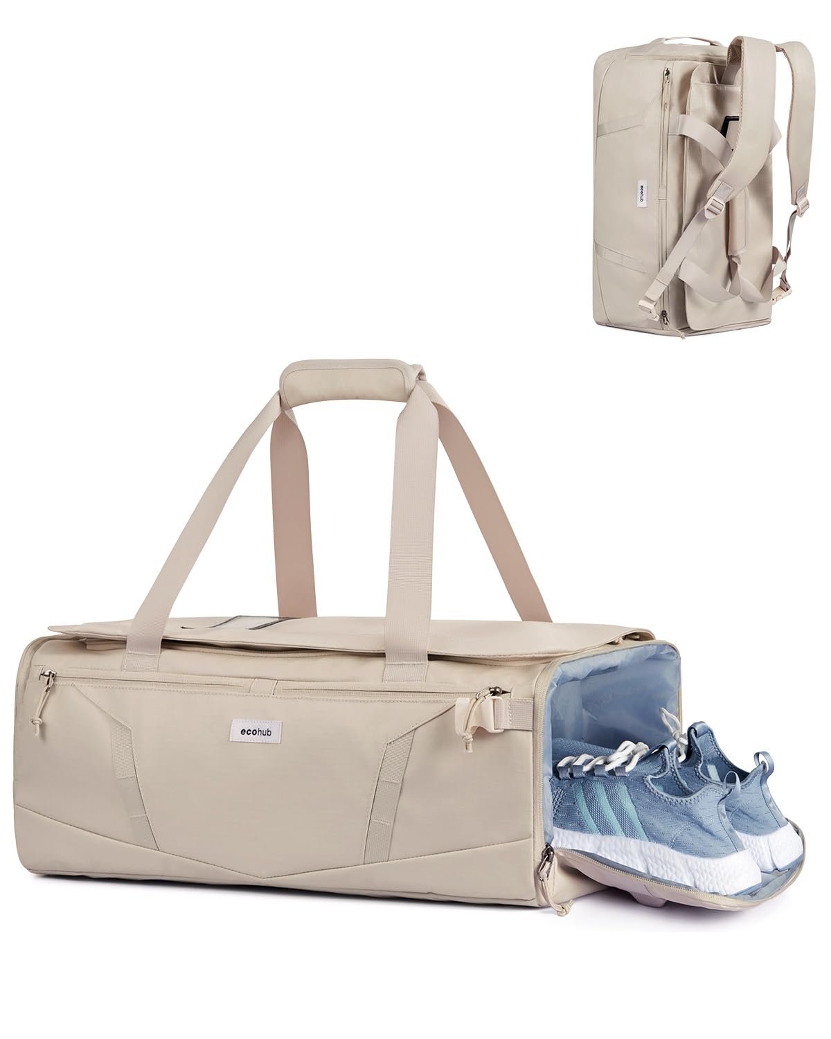ECOHUB Sports Gym Duffel Bag Backpack, Convertible Holdall with Wet Pocket