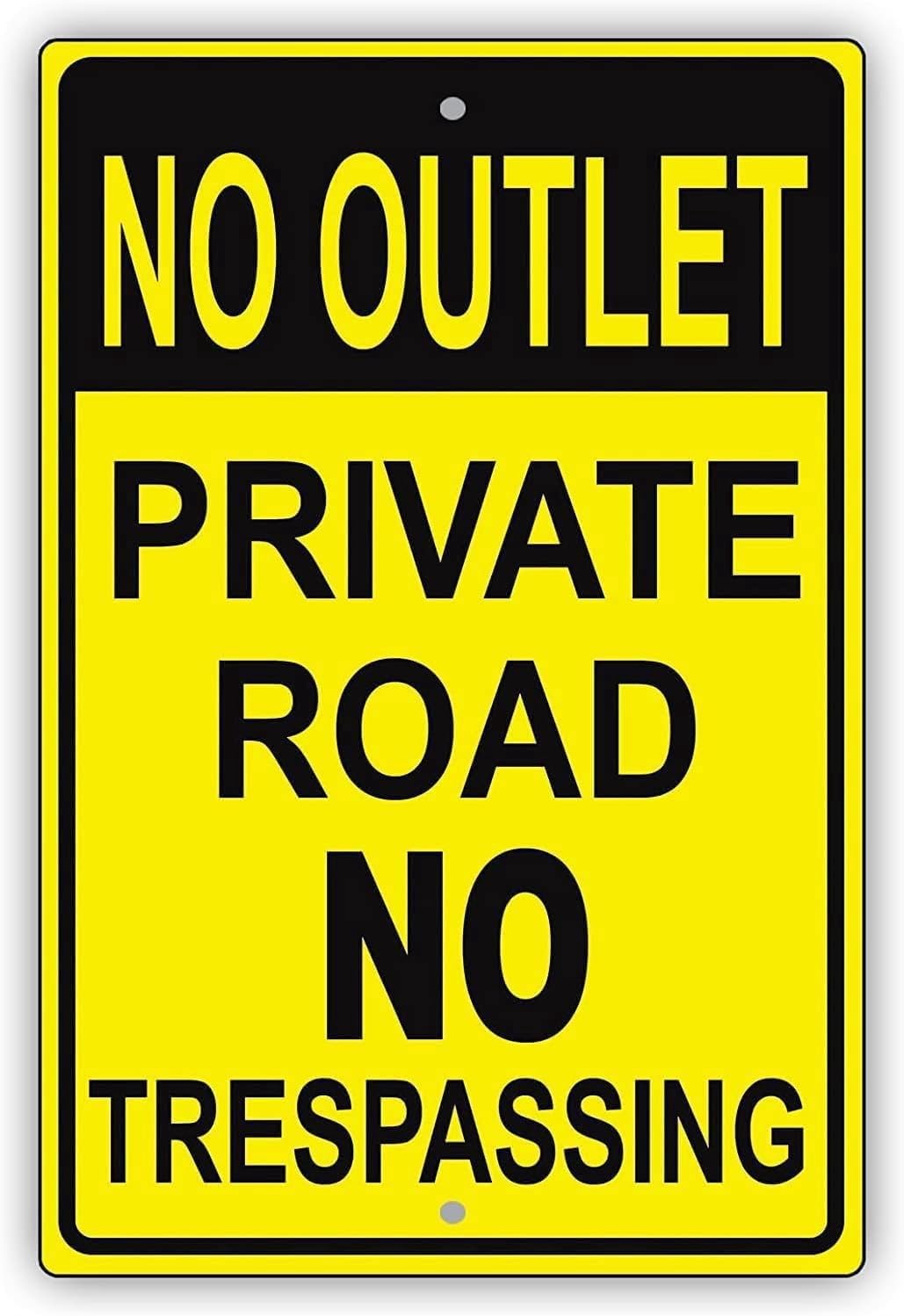 (2-Pack) Metal Tin Sign No Outlet Private Road No Trespassing Restriction Property Alert Caution Warning Notice Sign Plate 8x12 inches