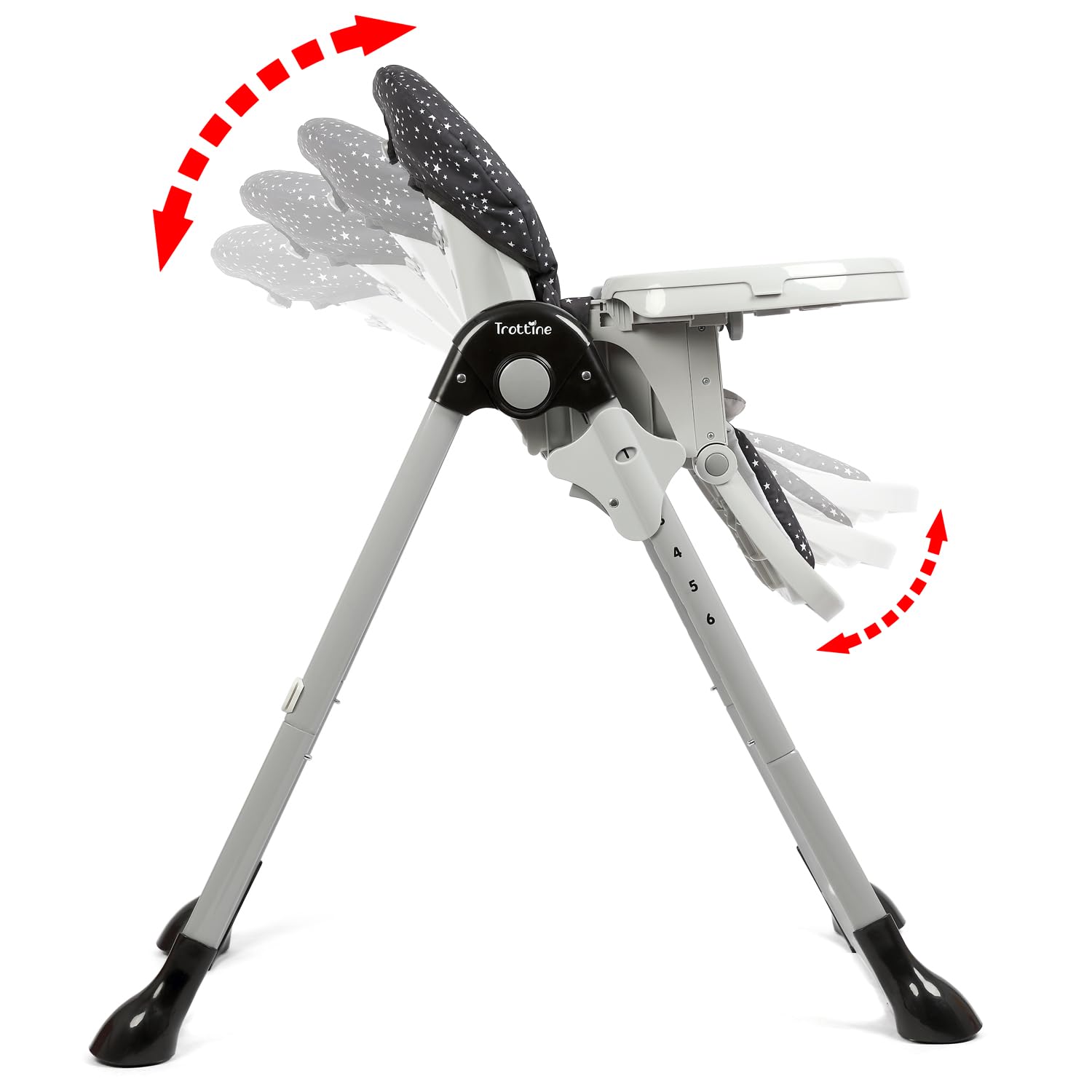 FARADAY 3 Chaise Haute Bébé Multipositions Avec Réducteur, Inclinable, Hauteur Réglable, Plateau Coulissant Avec Surtablette Amovible, Harnais 5-points, Roulettes, Pliage Compact - NoirEtoile