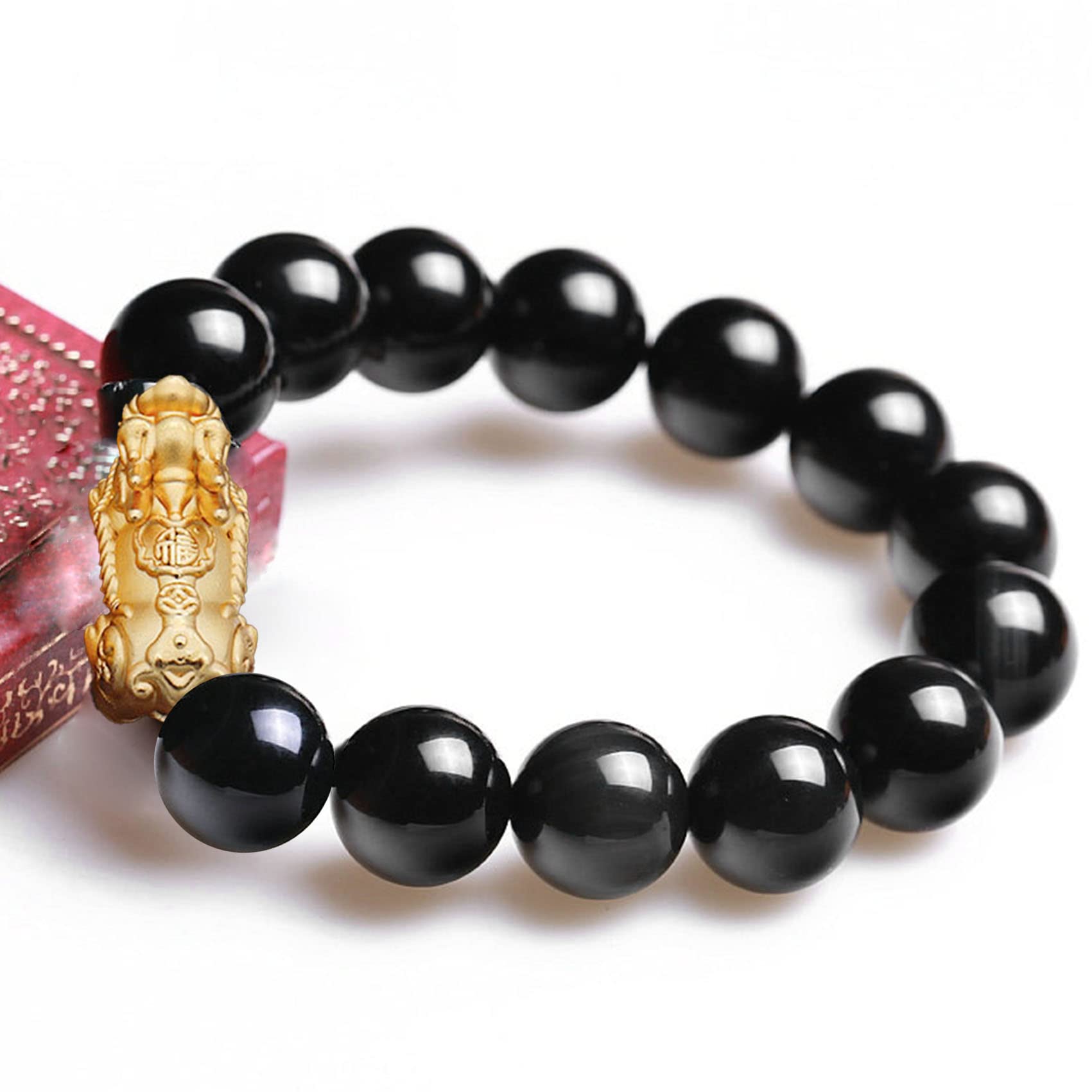 Pixiu Feng Shui Ricchezza Braccialetto Ossidiana Nera Naturale Occhio Di Tigre Perle Di Lucky Feng Shui Braccialetto - Foto 3