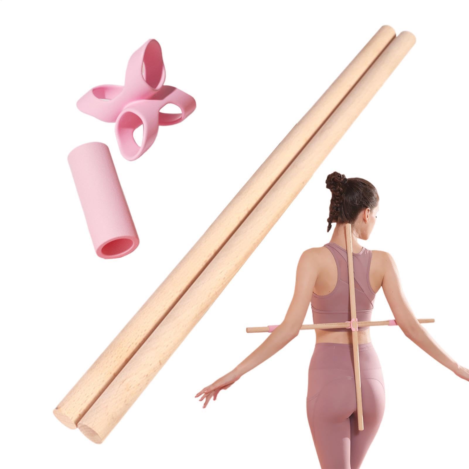 Yoga Stick For Exercise 2 Pieces Wooden Stretching Bar Neck Hump Corrector Pole For Men Women Athletes Runners Home Office Gym Studio Living Room Bedroom Beginners Professionals Back Crack Tool