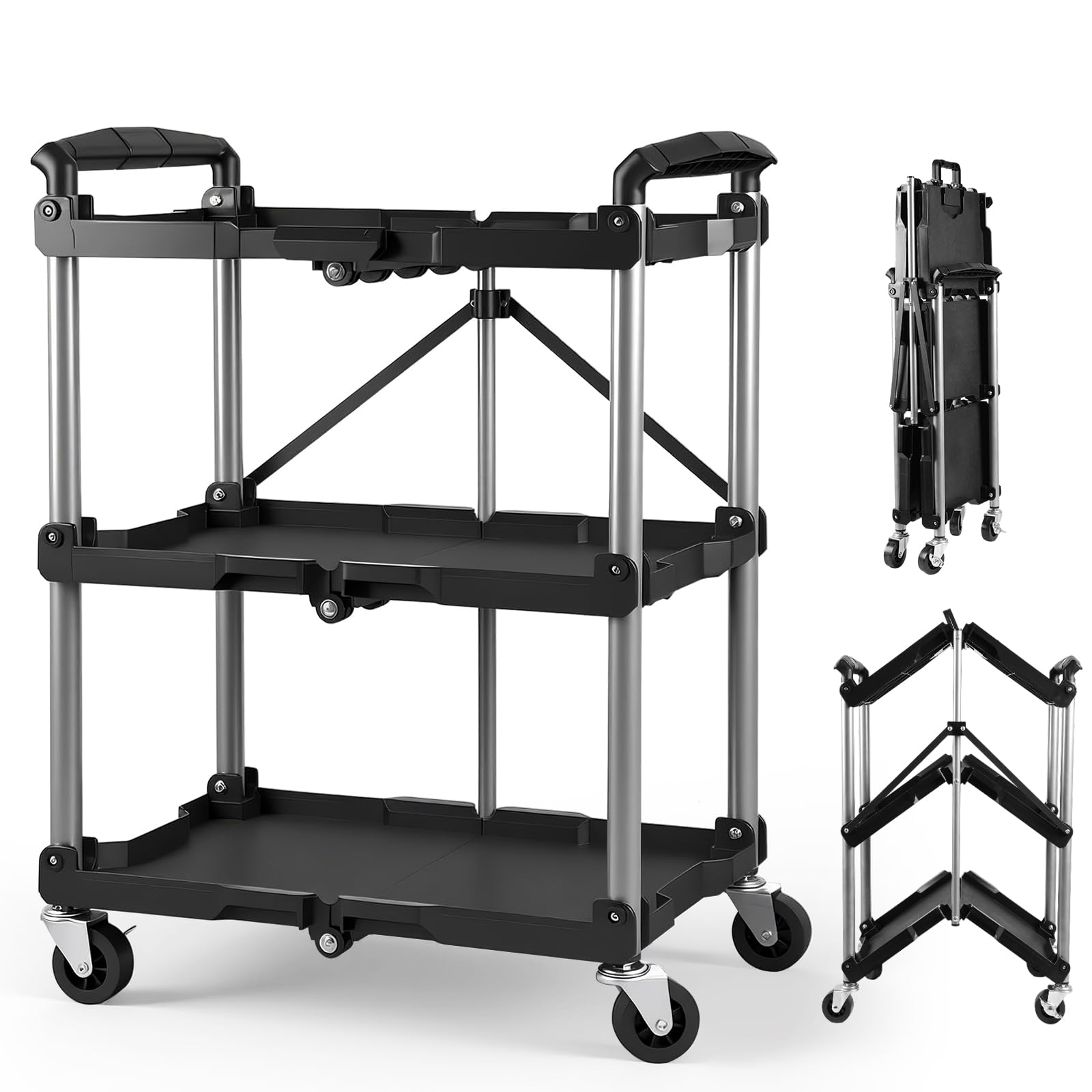 YELLOW JACKET 3-Tier Foldable Utility Service Cart 330LBS with Wheels