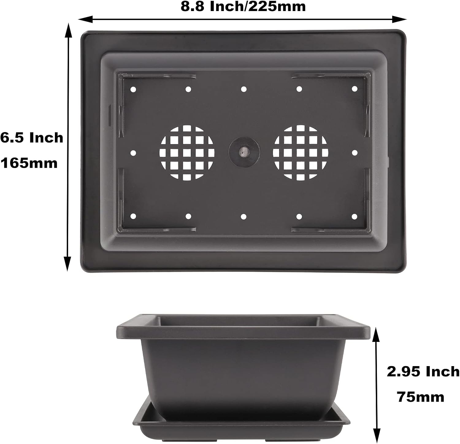 SHEUTSAN 15 Pack 8.8 x 6.5 Inches Rectangular Bonsai Tree Pots with 15 Trays, Large Bonsai Training Pots Stackable Succulents Cactus Planter Container with Drainage Holes, Mocha Color
